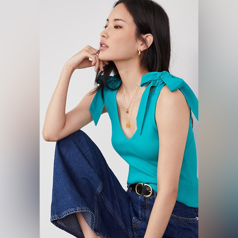 Maeve by Anthropologie Rafaela bow tie tank in teal